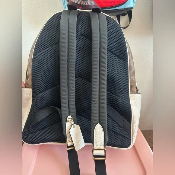 Coach Outlet White and Brown Canvas Backpack - Picture 6 of 11